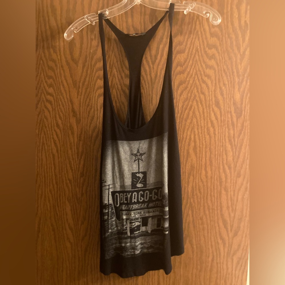 Obey Black and Gray Graphic Tank Top